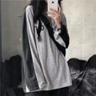 Contrast Trim Lettering Sweatshirt Gray & Black - One Size