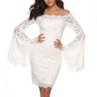 Long-sleeve Off-shoulder Mini Sheath Lace Dress