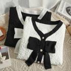 V-neck Bow Two Tone Cropped Top