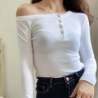 One-shoulder Ribbed Long-sleeve T-shirt