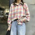 Check Long-sleeve Loose-fit Shirt Rainbow - One Size