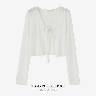 Plain Lace-up Cropped Cardigan Off-white - One Size