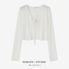 Plain Lace-up Cropped Cardigan Off-white - One Size