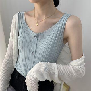 Button-down V-neck Ribbed Knit Tank Top