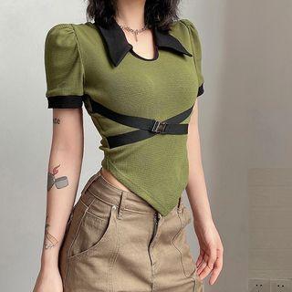 Short-sleeve Cross Strap Crop Polo Shirt