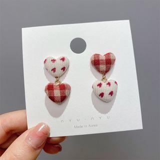 Heart Drop Earring 1 Pair - Drop Earring - Silver Pin - Love Heart - Gold - One Size