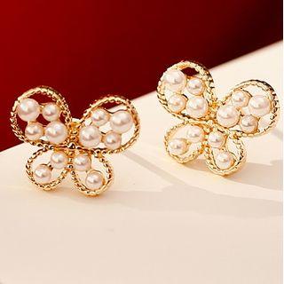 Faux Pearl Alloy Butterfly Earring