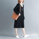 Long-sleeve V-neck Midi T-shirt Dress