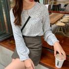 Long-sleeve Patterned Buttoned Chiffon Top