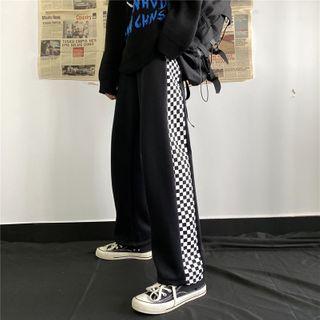 Checked Panel Straight Leg Pants