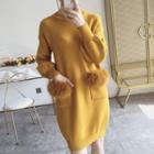 Furry Trim Mini Sweater Dress