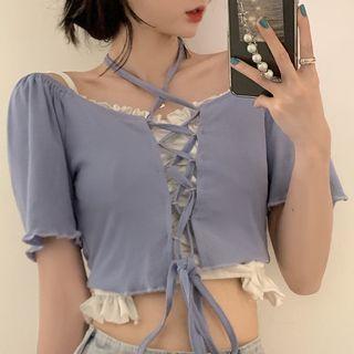 Set: Cropped Camisole Top + Short-sleeve Top