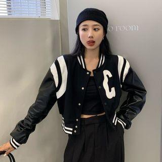 Applique Baseball Jacket Black & White - One Size