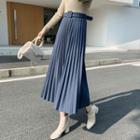 Plain Woolen Pleated Midi Skirt