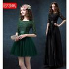 Elbow-sleeve Mini Prom Dress / A-line Evening Gown