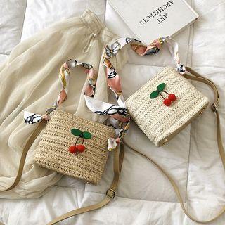 Cherry Accent Woven Crossbody Bag