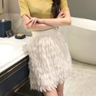 Feathered A-line Mini Skirt
