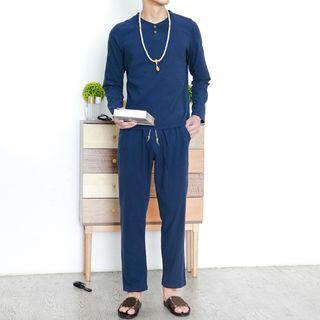 Set: Long-sleeve Buttoned T-shirt + Pants