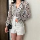 Long-sleeve Snake Skin Print Shirt / Faux Leather Shorts