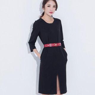 3/4-sleeve Slit-front Dress