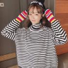 Turtleneck Striped Knit Top As Shown In Figure - One Size