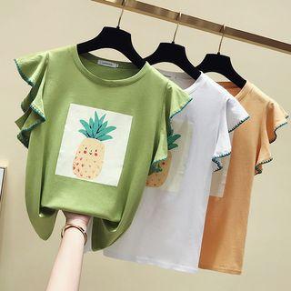 Cap-sleeve Fruit Print T-shirt