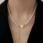 Heart Alloy Freshwater Pearl Choker Gold - One Size