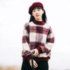 Loose-fit Crewneck Gingham Sweatshirt