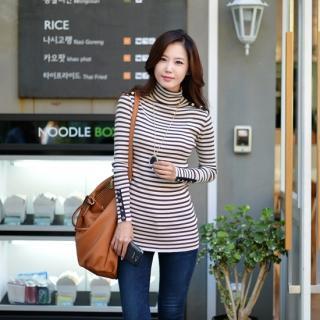 Turtle-neck Stripe Knit Top