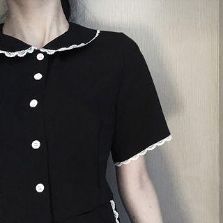 Color-block Lace-trim Short-sleeve Dress
