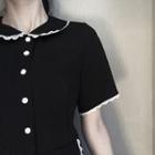 Color-block Lace-trim Short-sleeve Dress