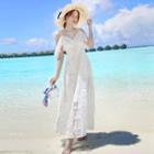 Short-sleeve Cold Shoulder A-line Maxi Dress