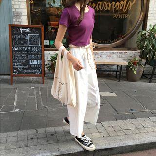 Plain Slim-fit Short-sleeve Cropped Top