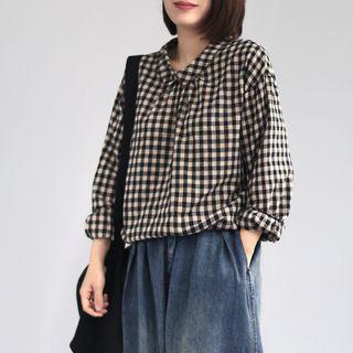 Plaid Blouse Black & Off-white - One Size