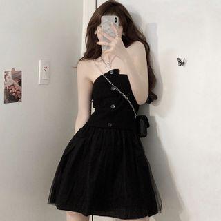 Asymmetrical Button-up Mini A-line Tube Dress Dress - Black - One Size