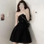 Asymmetrical Button-up Mini A-line Tube Dress Dress - Black - One Size