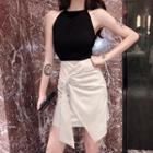 Plain Slim-fit Camisole Top / Plain High-waist Irregular Skirt