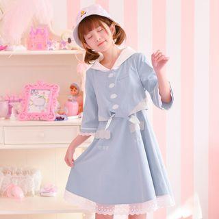 Lace Trim Hooded 3/4-sleeve Dress