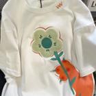 Flower Embroidered T-shirt White - One Size