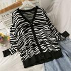 Zebra-print Loose Cardigan Black - One Size