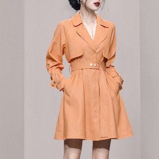Long-sleeve Double-breasted  Plain Trench Jacket