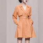Long-sleeve Double-breasted  Plain Trench Jacket
