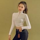 Heart-zip Mock-neck Crop Top