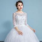 Embellished Lace 3/4-sleeve Wedding Ball Gown