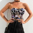 Floral Embroidered Mesh Tube Top Black - One Size