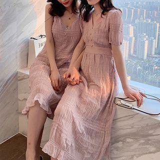 Short-sleeve Crinkled Midi Dress / Sleeveless Dress