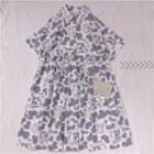 Short-sleeve Cow Print A-line Dress Gray Cow - White - One Size