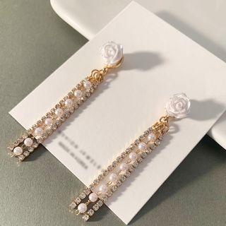 Rhinestone Drop Ear Stud 1 Pair - Silver - One Size