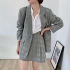 Houndstooth Single-breasted Blazer / Spaghetti Strap Houndstooth Dress / Houndstooth Mini Pleated Skirt