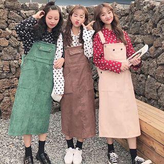 Polka Dot Blouse / Corduroy Jumper Dress